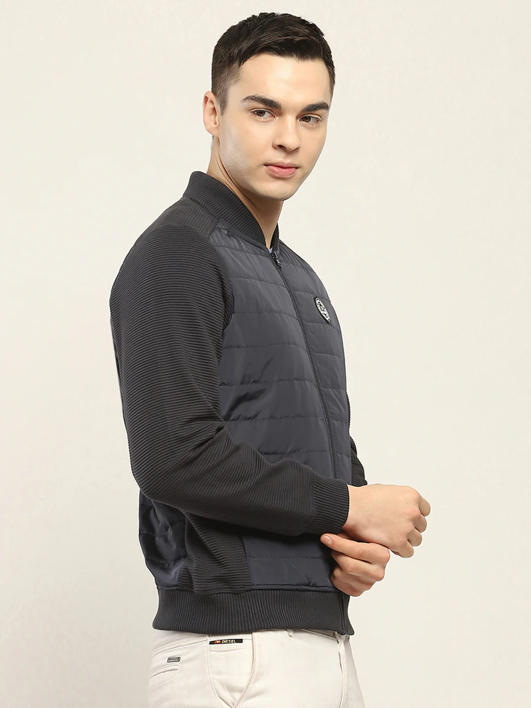 Rock.it Men Navy Blue Solid Band Collar Full Sleeve Jacket - Image 4