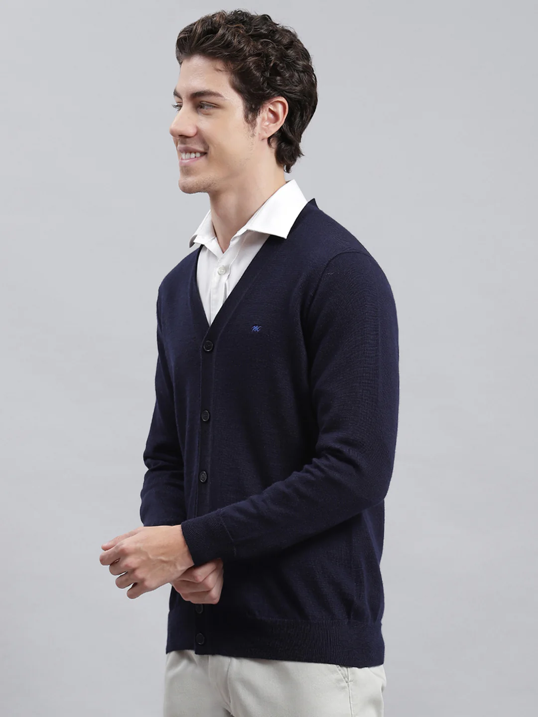 Men Navy Blue Solid Cardigan - Image 4
