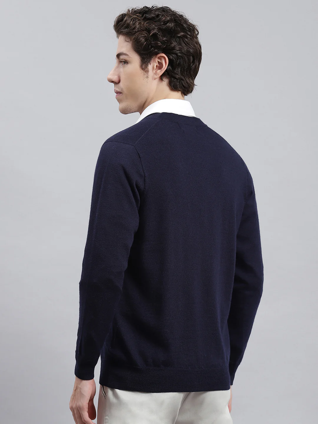 Men Navy Blue Solid Cardigan - Image 5