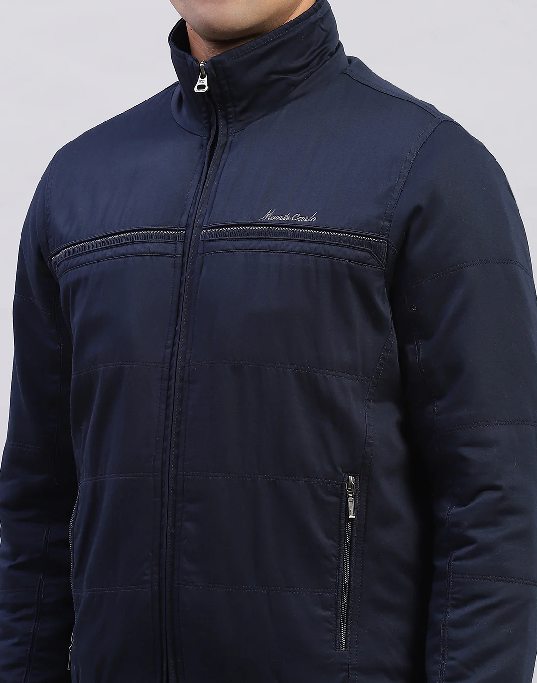 Men Navy Blue Solid Collar Full Sleeve Jacket - Image 7