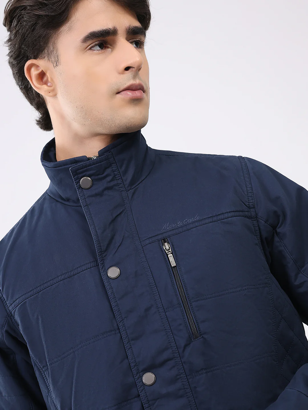 Men Navy Blue Solid Collar Full Sleeve Jacket - Image 6