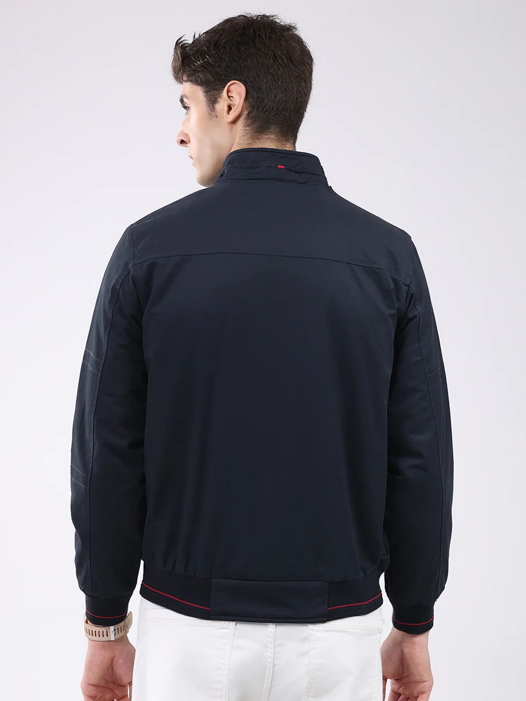 Men Navy Blue Solid Collar Full Sleeve Jacket - Image 5