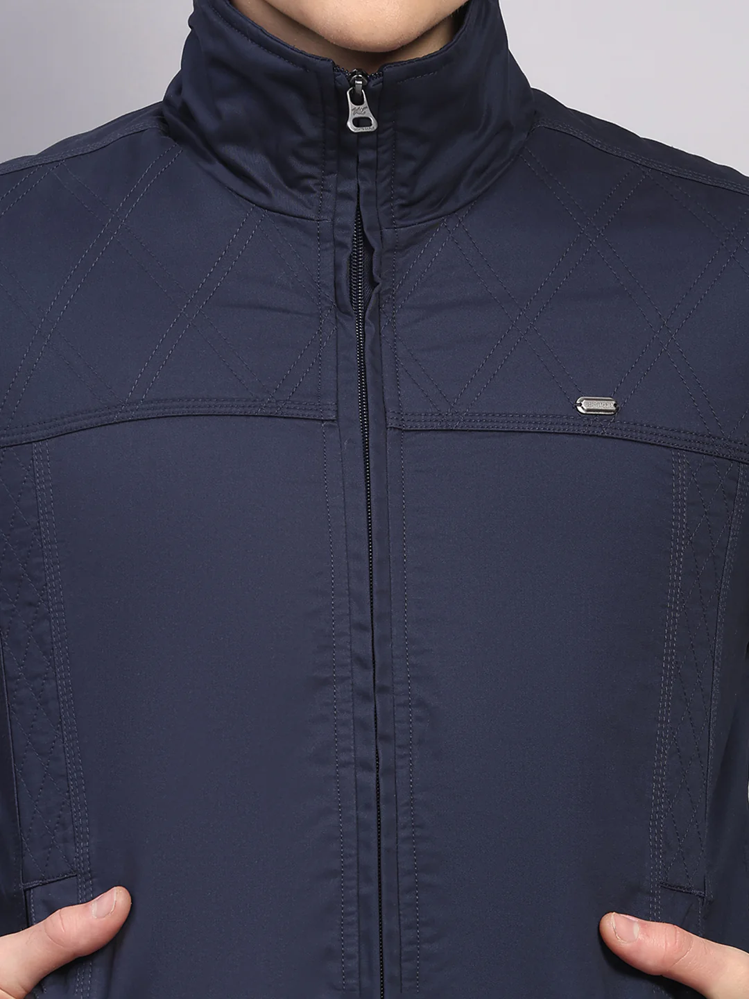 Men Navy Blue Solid Collar Full Sleeve Jacket - Image 6