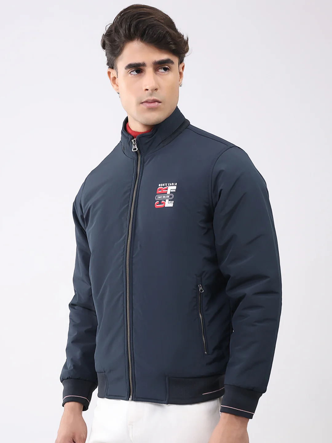 Men Navy Blue Solid Collar Full Sleeve Jacket - Image 3
