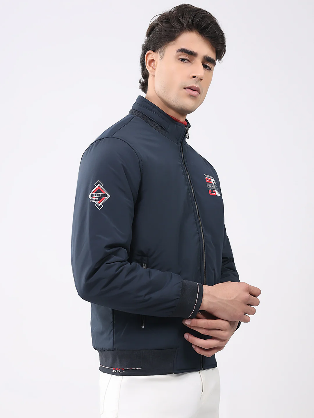 Men Navy Blue Solid Collar Full Sleeve Jacket - Image 4