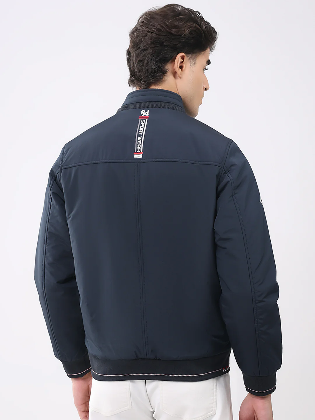 Men Navy Blue Solid Collar Full Sleeve Jacket - Image 5