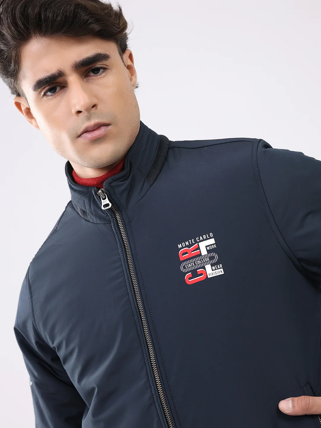Men Navy Blue Solid Collar Full Sleeve Jacket - Image 6