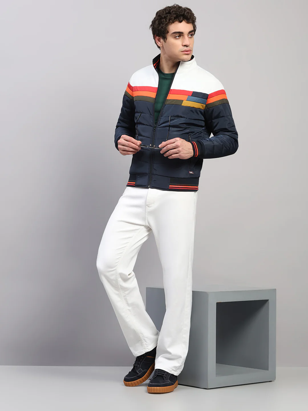 Men Navy Blue Solid Collar Full Sleeve Jacket - Image 2