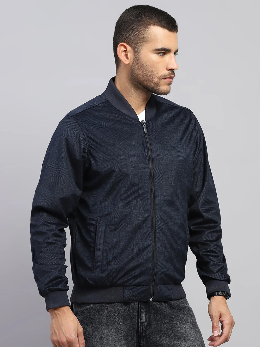 Men Navy Blue Solid Collar Full Sleeve Reversible Jacket - Image 4