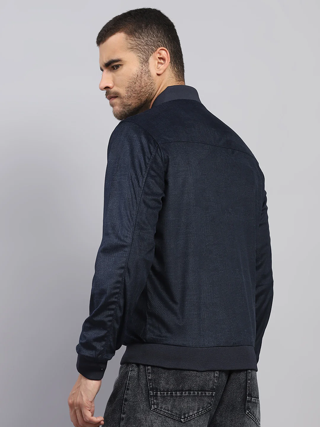 Men Navy Blue Solid Collar Full Sleeve Reversible Jacket - Image 5