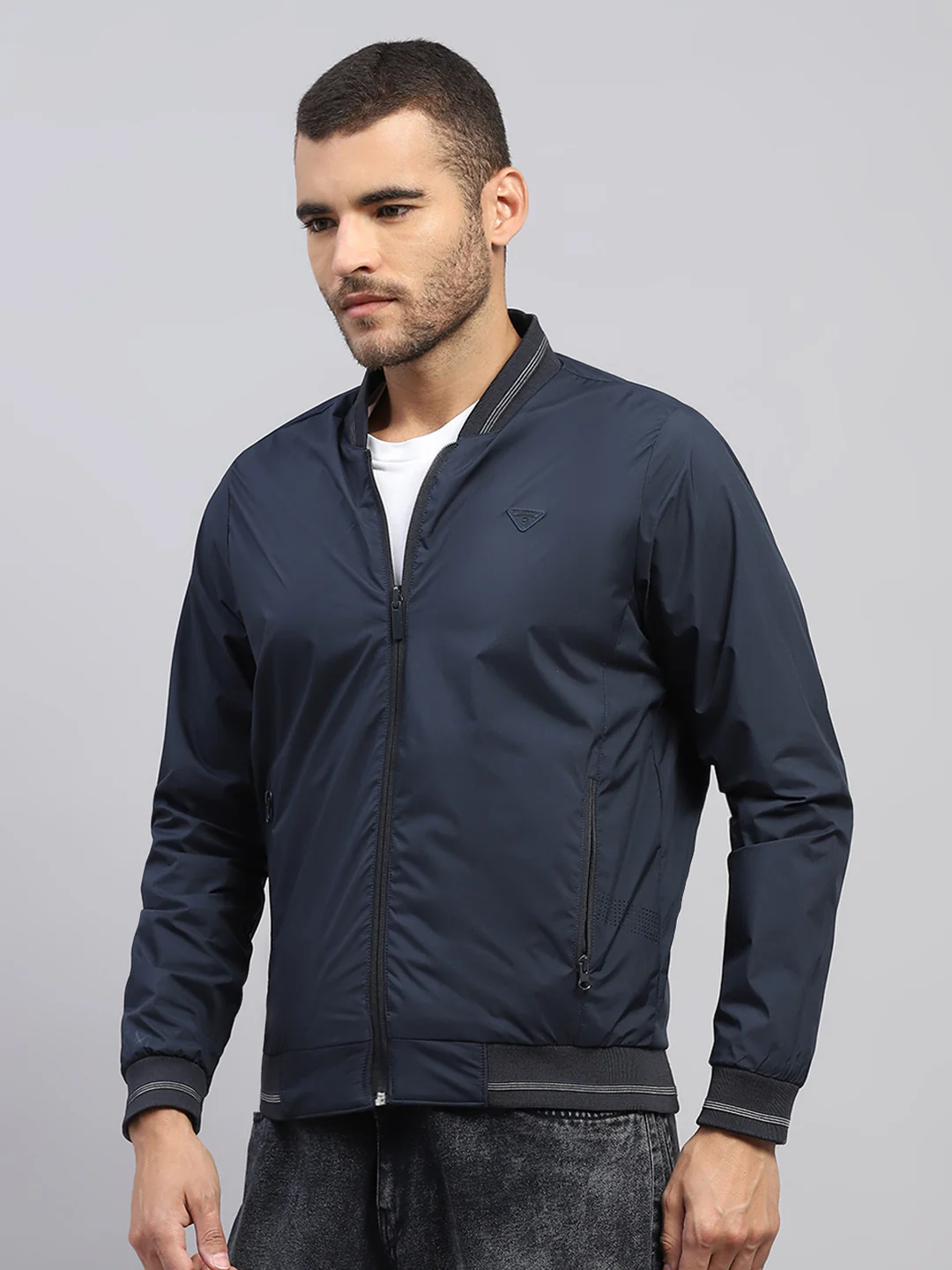 Men Navy Blue Solid Collar Full Sleeve Reversible Jacket - Image 7