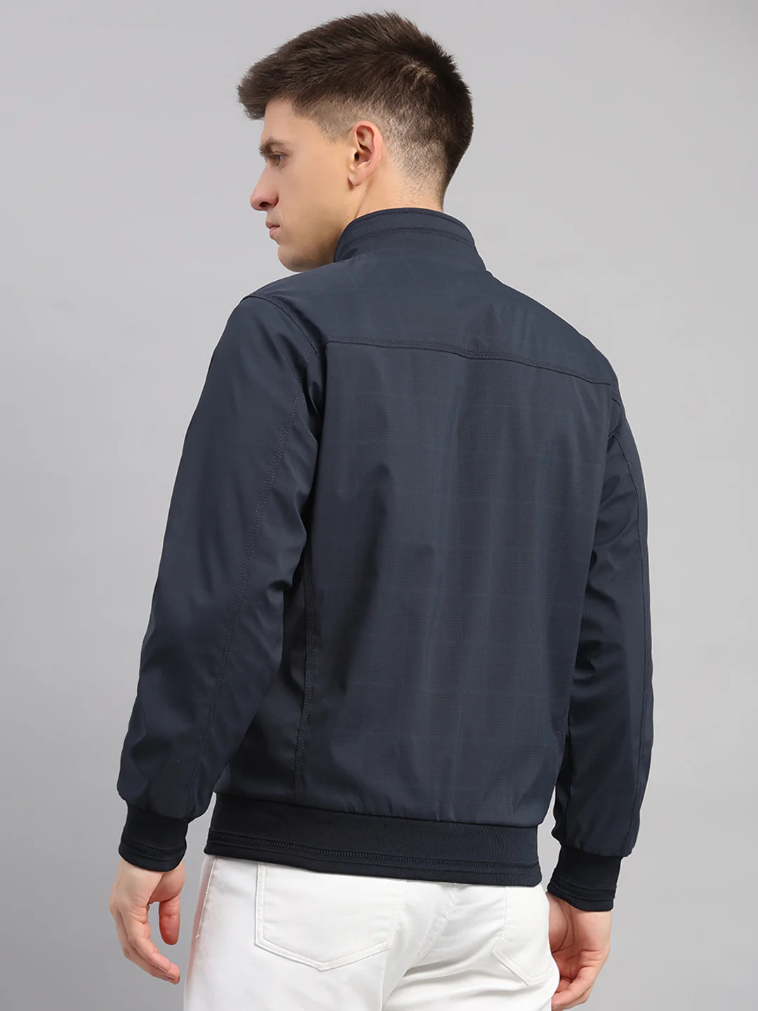 Men Navy Blue Solid Collar Full Sleeve Reversible Jacket - Image 5