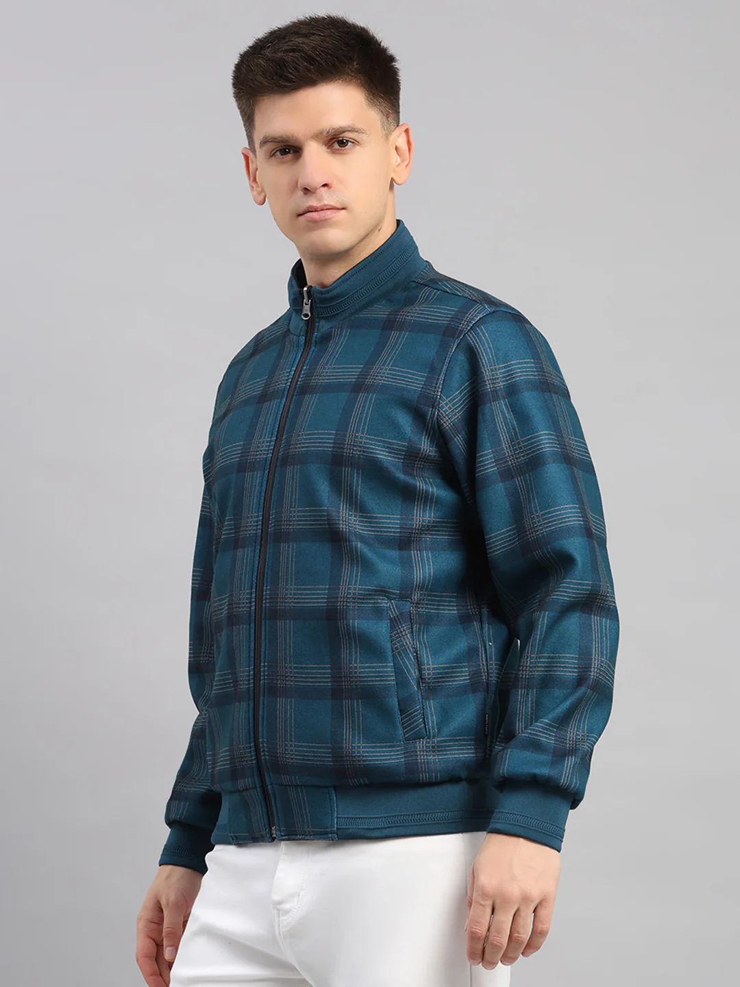Men Navy Blue Solid Collar Full Sleeve Reversible Jacket - Image 8