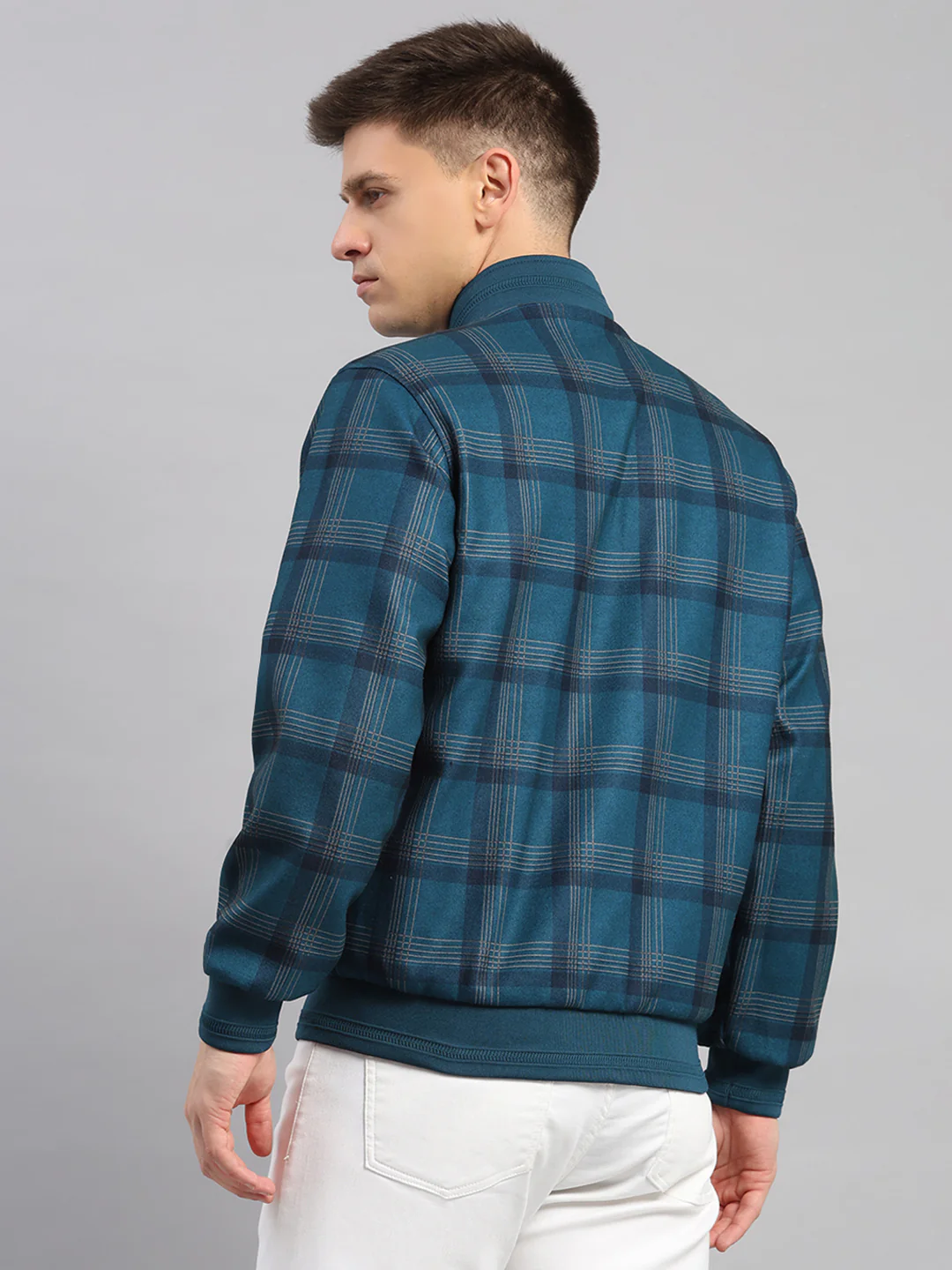 Men Navy Blue Solid Collar Full Sleeve Reversible Jacket - Image 9
