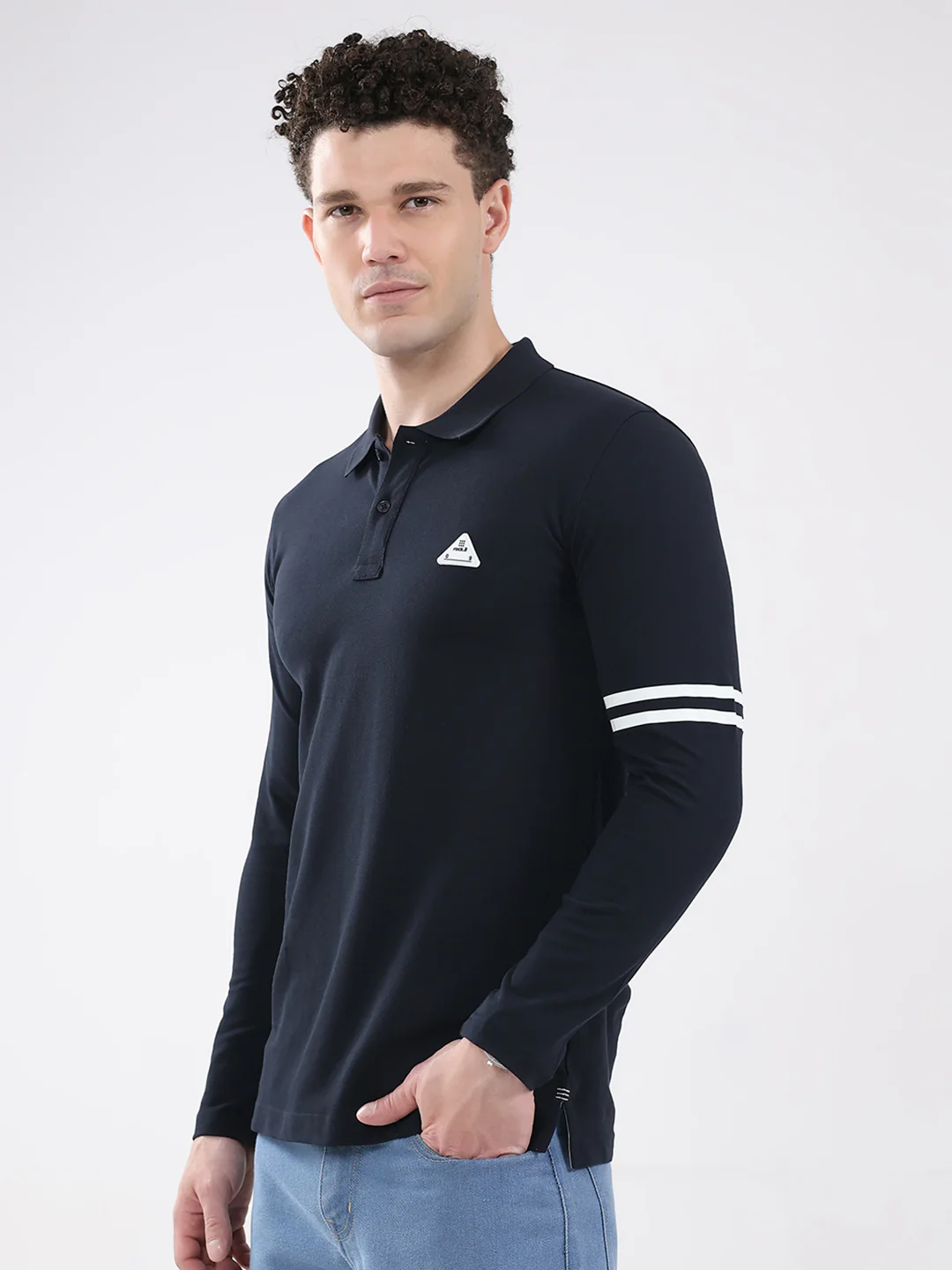 Rock.it Men Navy Blue Solid Collar Full Sleeve Winter T-Shirt - Image 3