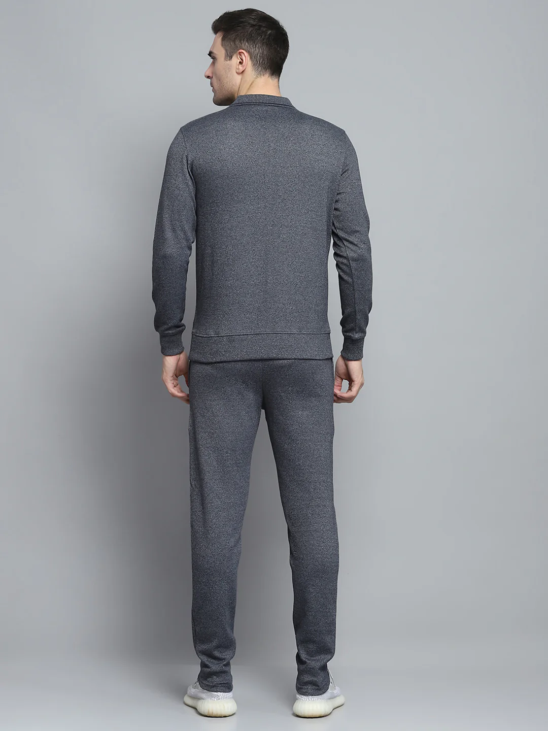 Men Navy Blue Solid Collar Full Sleeve Winter Tracksuit - Image 5