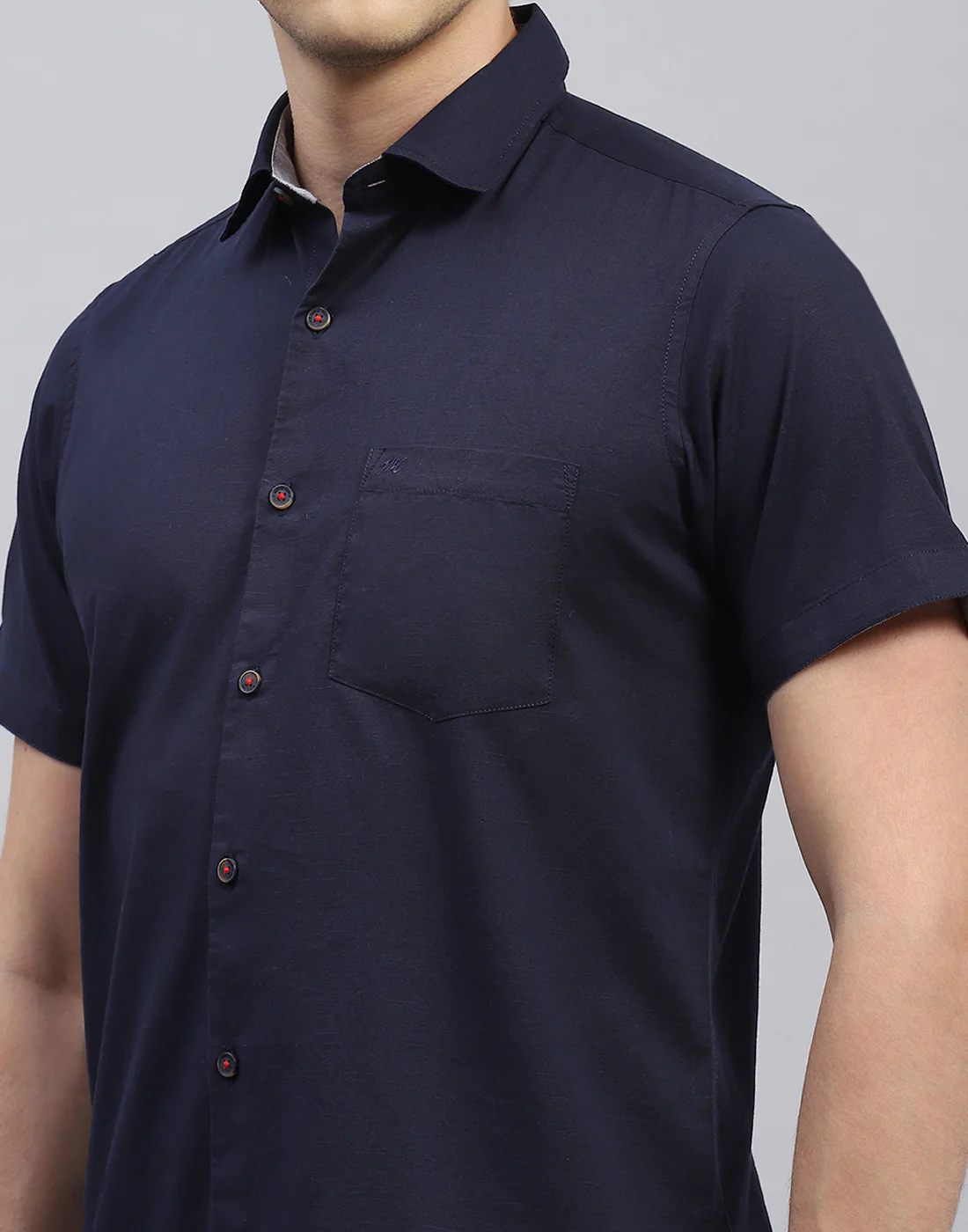 Men Navy Blue Solid Collar Half Sleeve Shirt - Image 6