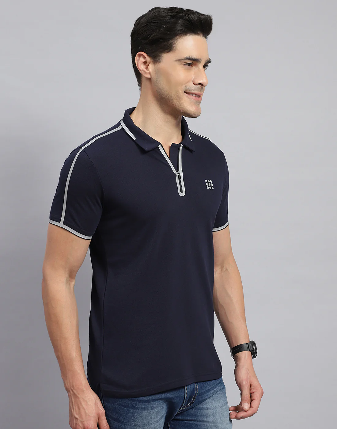 Rock.it Men Navy Blue Solid Collar Half Sleeve T-Shirt - Image 3