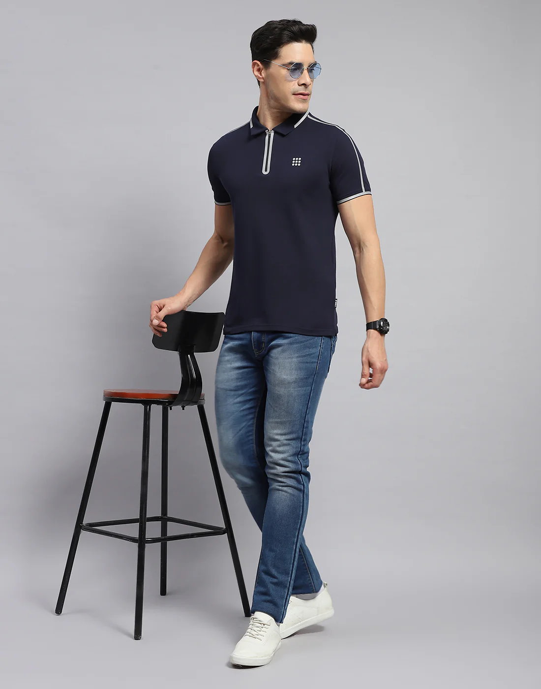 Rock.it Men Navy Blue Solid Collar Half Sleeve T-Shirt - Image 4
