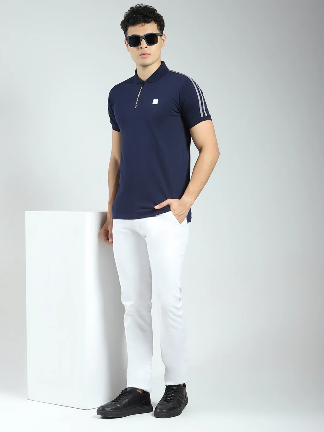 Rock.it Men Navy Blue Solid Collar Half Sleeve T-Shirt - Image 2