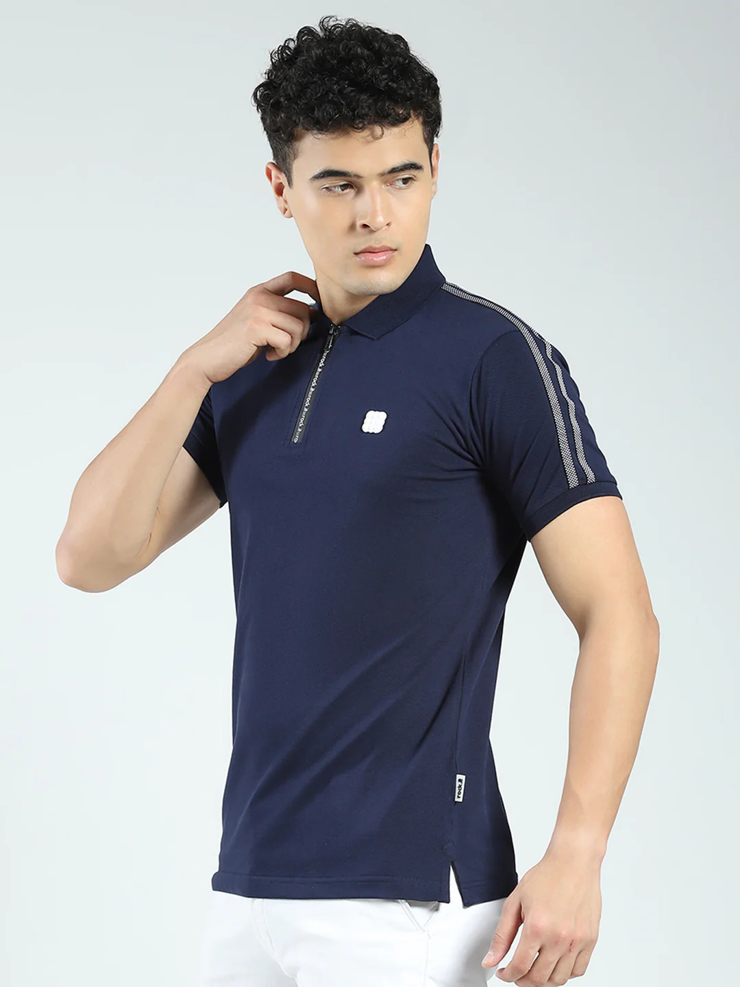 Rock.it Men Navy Blue Solid Collar Half Sleeve T-Shirt - Image 3