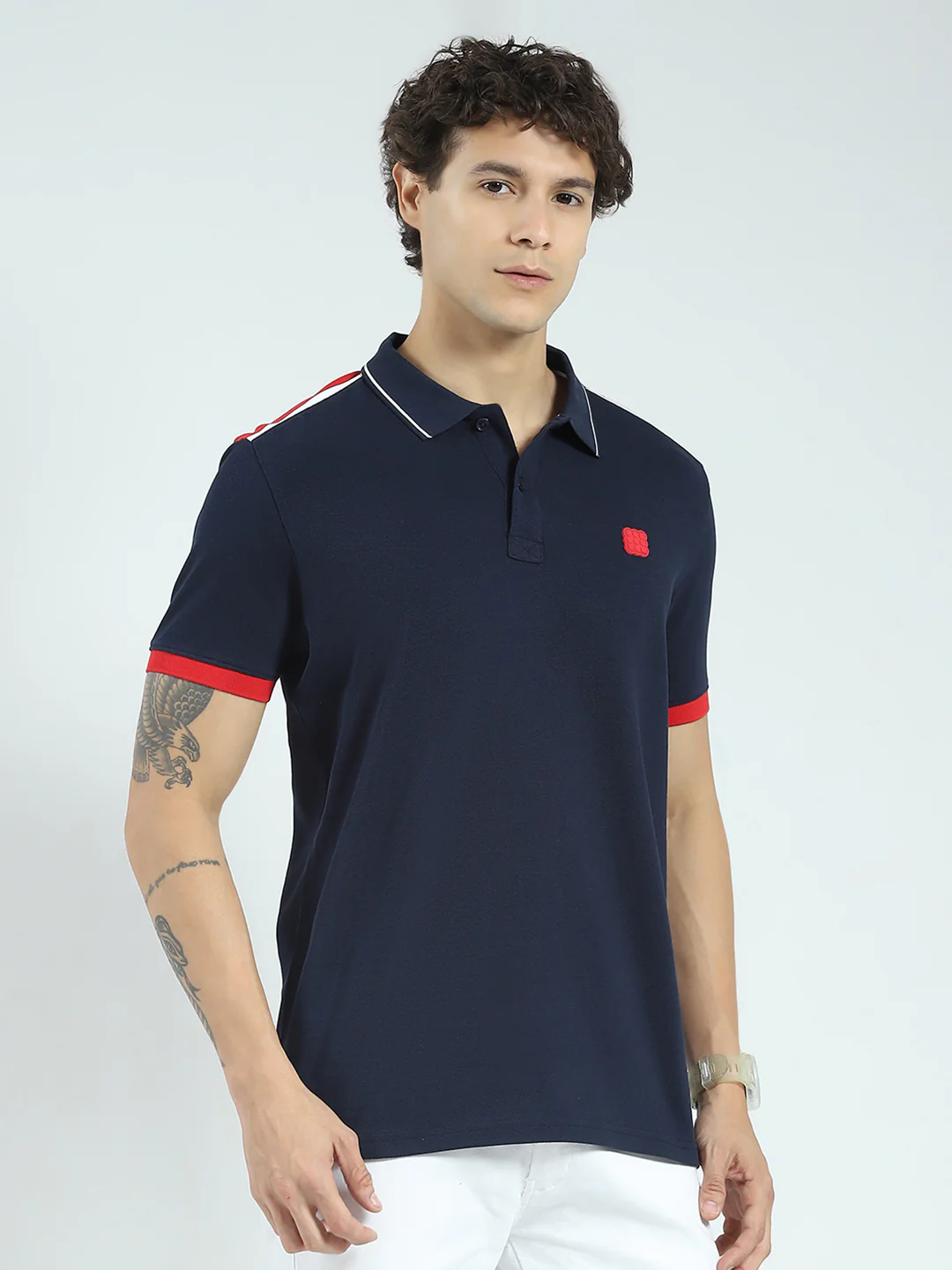 Rock.it Men Navy Blue Solid Collar Half Sleeve T-Shirt - Image 4