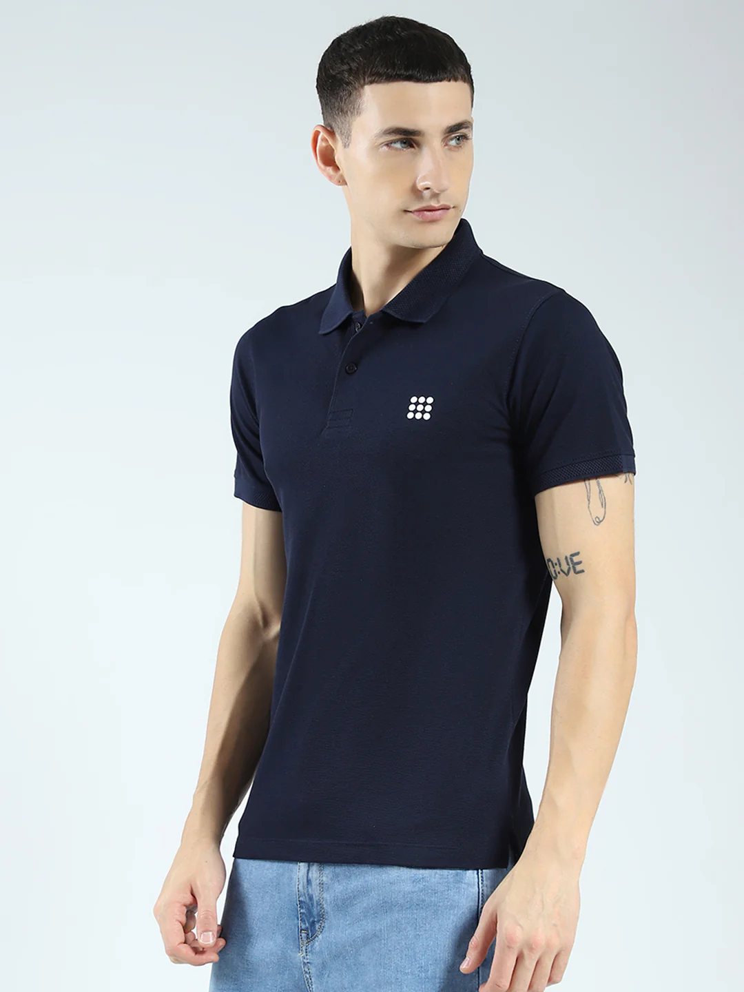Rock.it Men Navy Blue Solid Collar Half Sleeve T-Shirt - Image 3
