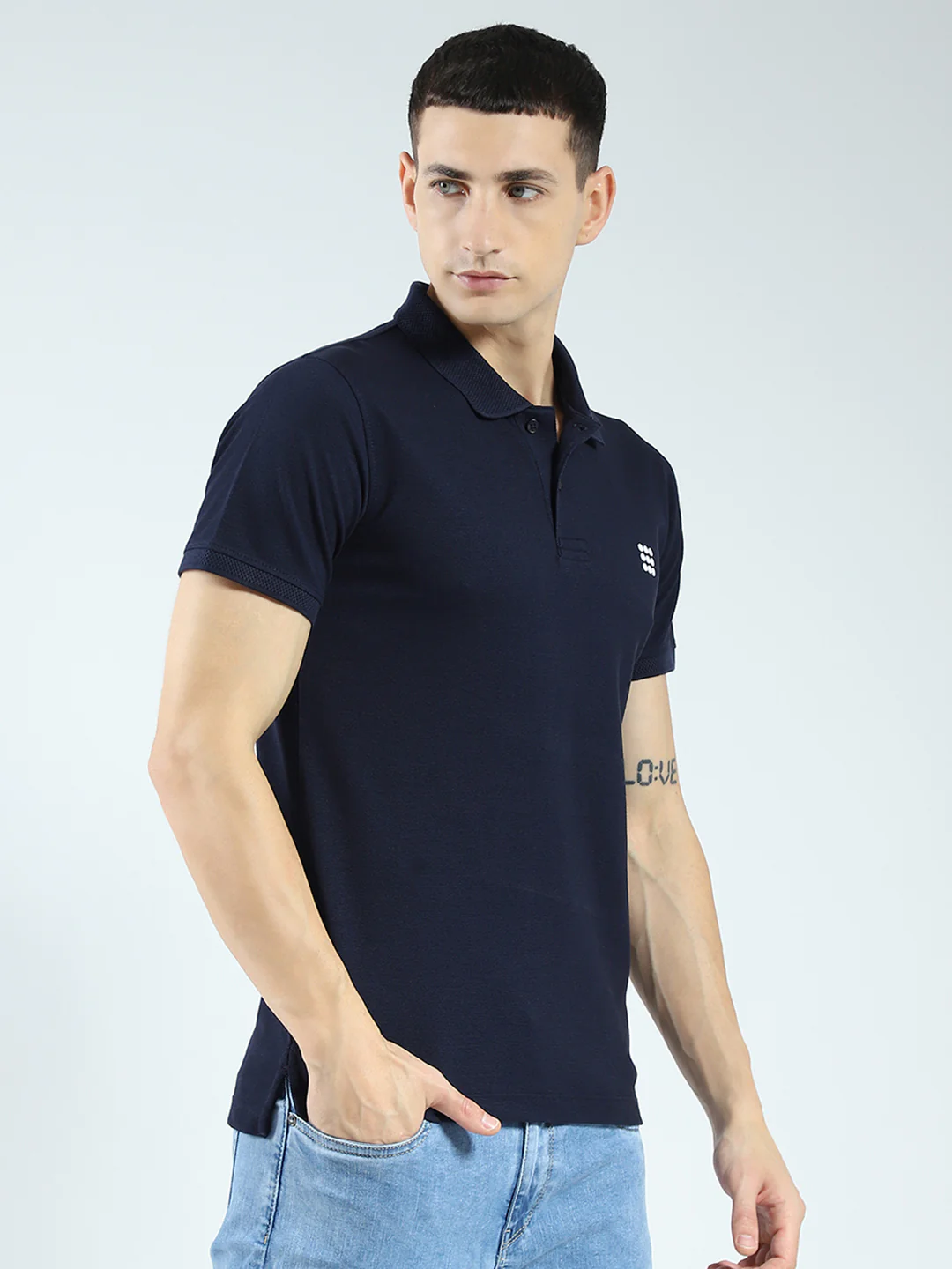 Rock.it Men Navy Blue Solid Collar Half Sleeve T-Shirt - Image 4