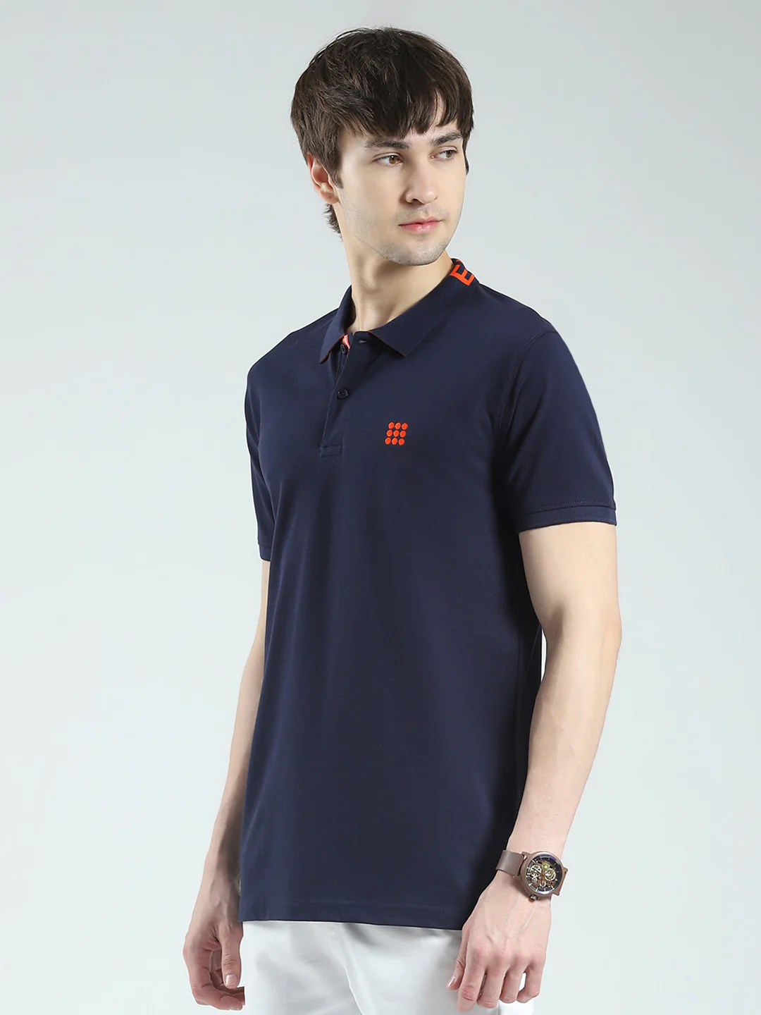 Rock.it Men Navy Blue Solid Collar Half Sleeve T-Shirt - Image 3