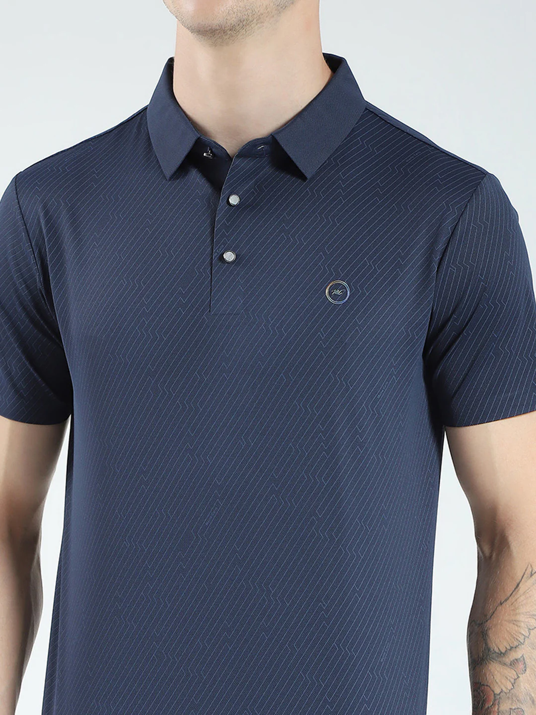 Men Navy Blue Solid Collar Half Sleeve T-Shirt - Image 6