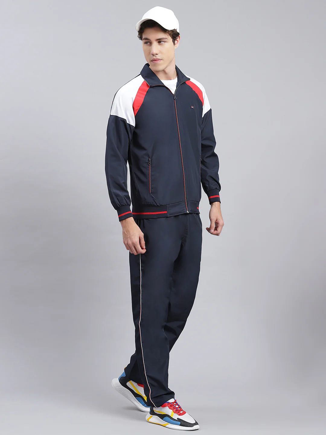 Men Navy Blue Solid Cotton Blend Track Suit - Image 3