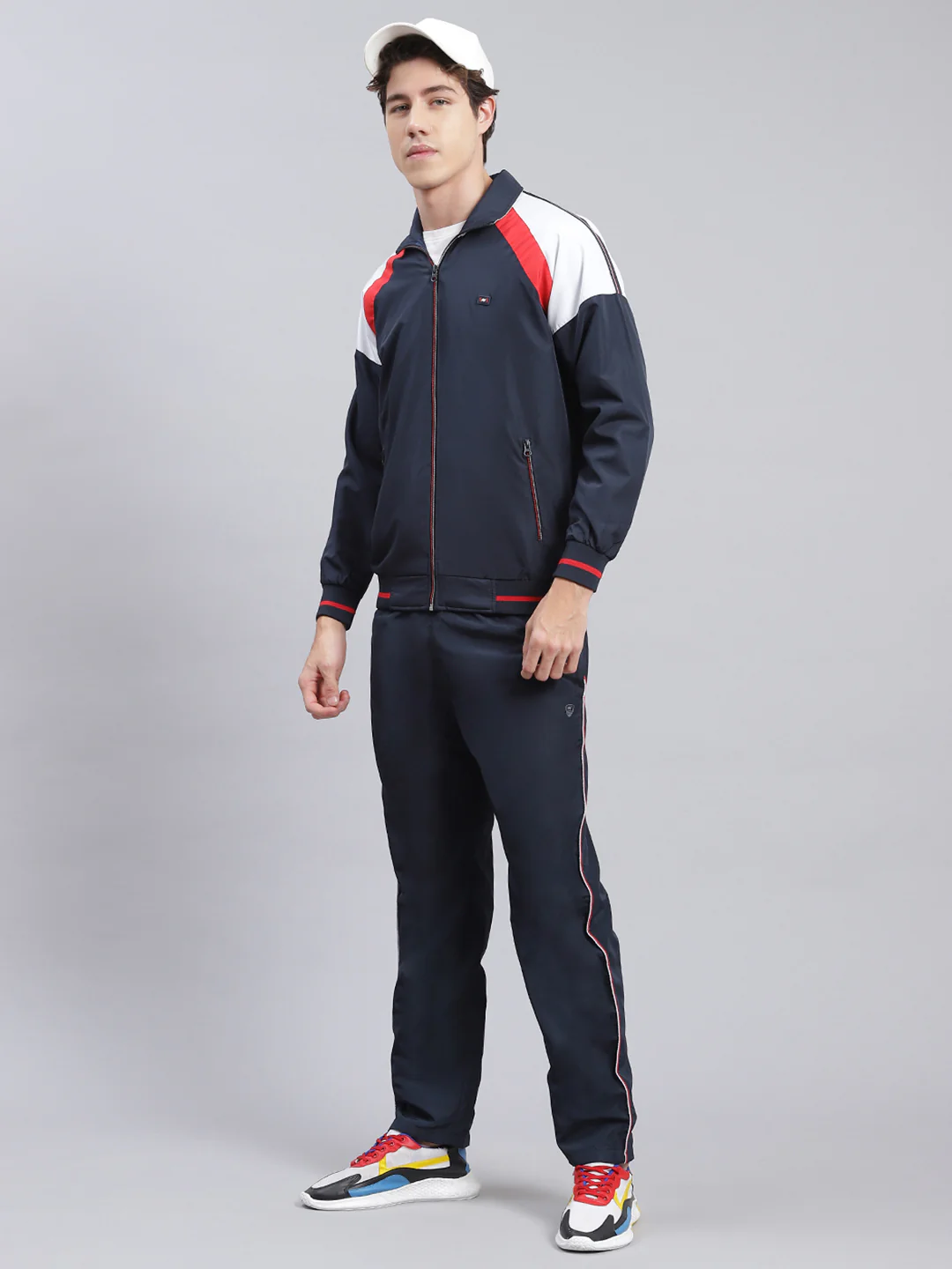 Men Navy Blue Solid Cotton Blend Track Suit - Image 4