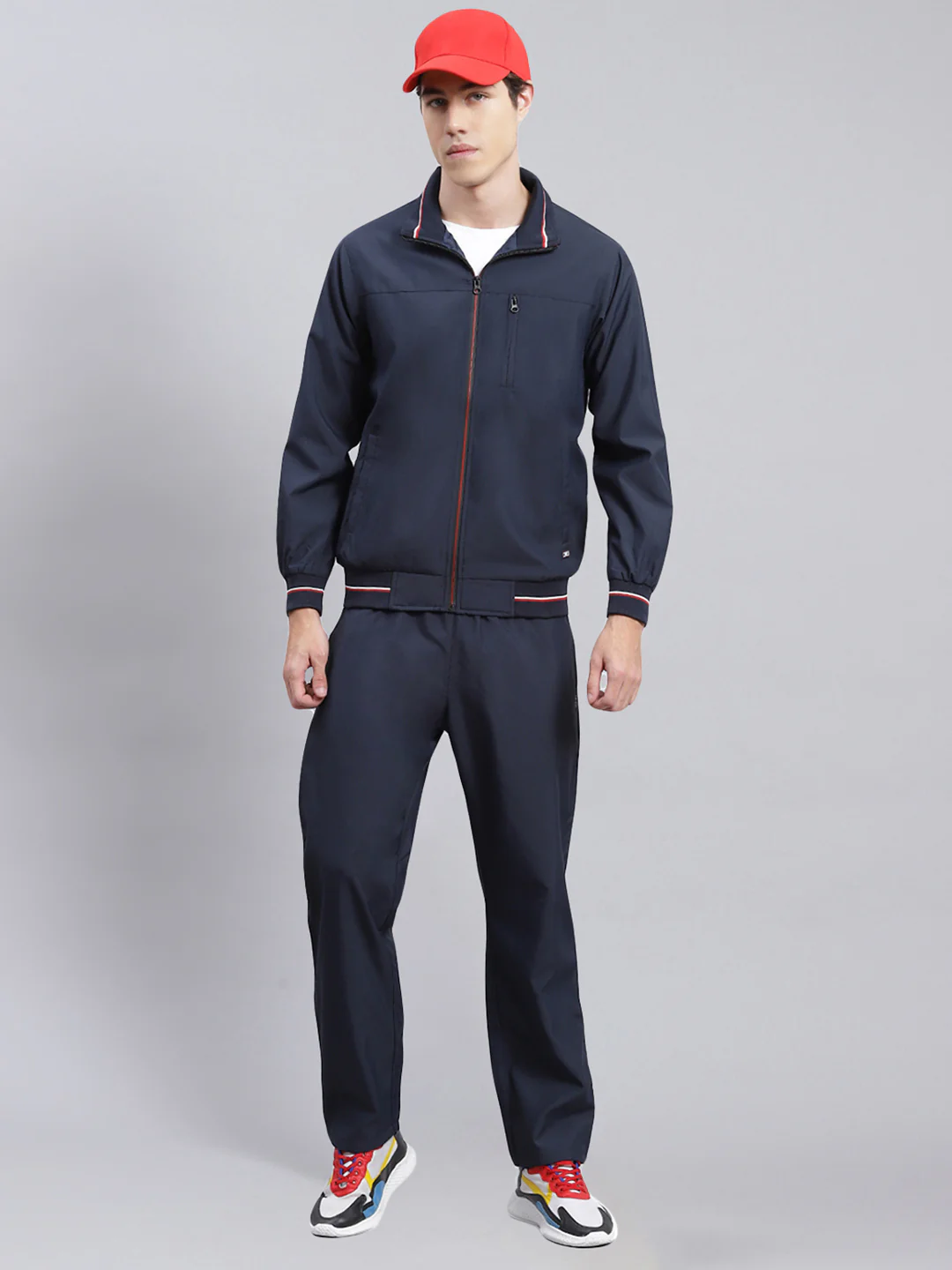 Men Navy Blue Solid Cotton Blend Track Suit - Image 2