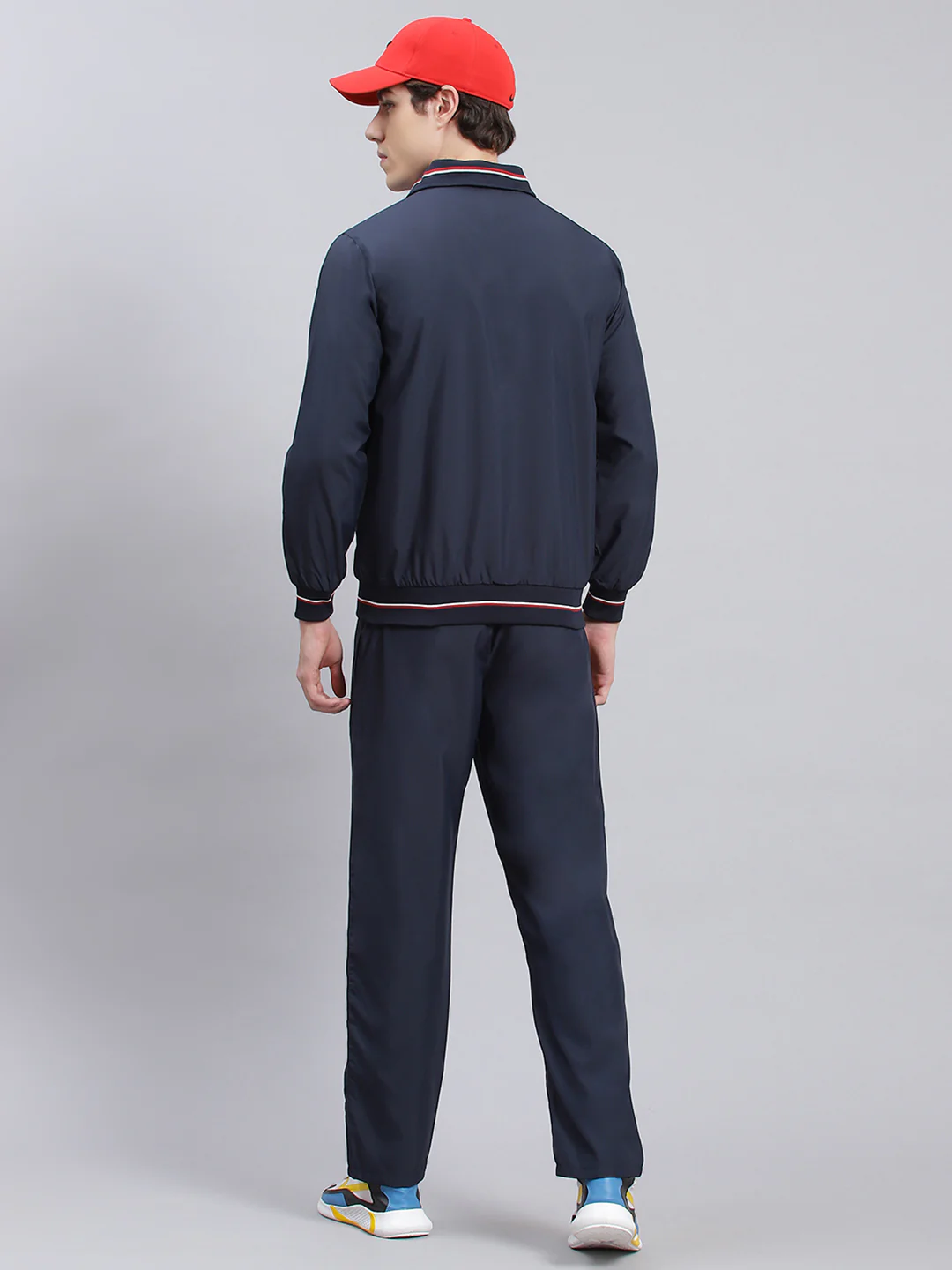 Men Navy Blue Solid Cotton Blend Track Suit - Image 5
