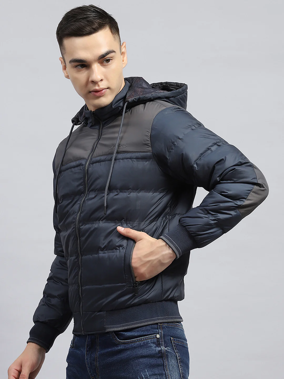 Men Navy Blue Solid Detachable Hood Full Sleeve Jacket - Image 3