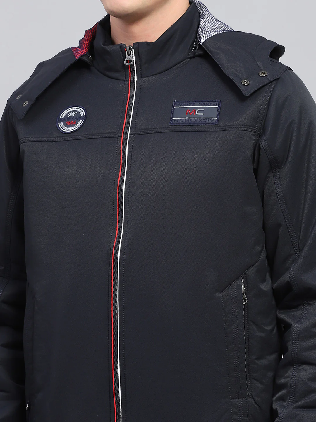 Men Navy Blue Solid Detachable Hood Full Sleeve Jacket - Image 7