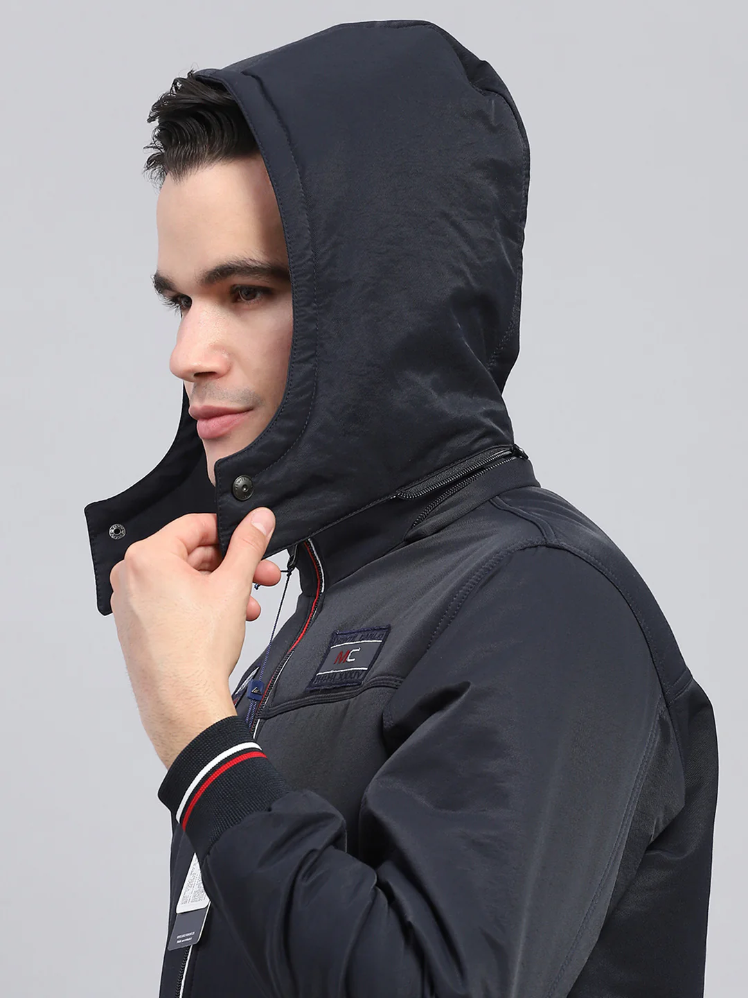 Men Navy Blue Solid Detachable Hood Full Sleeve Jacket - Image 8