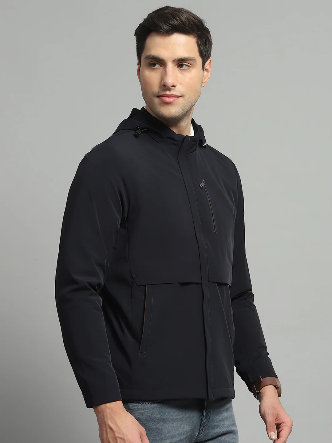 Luxuria Men Navy Blue Solid Detachable Hood Full Sleeve Jacket - Image 4