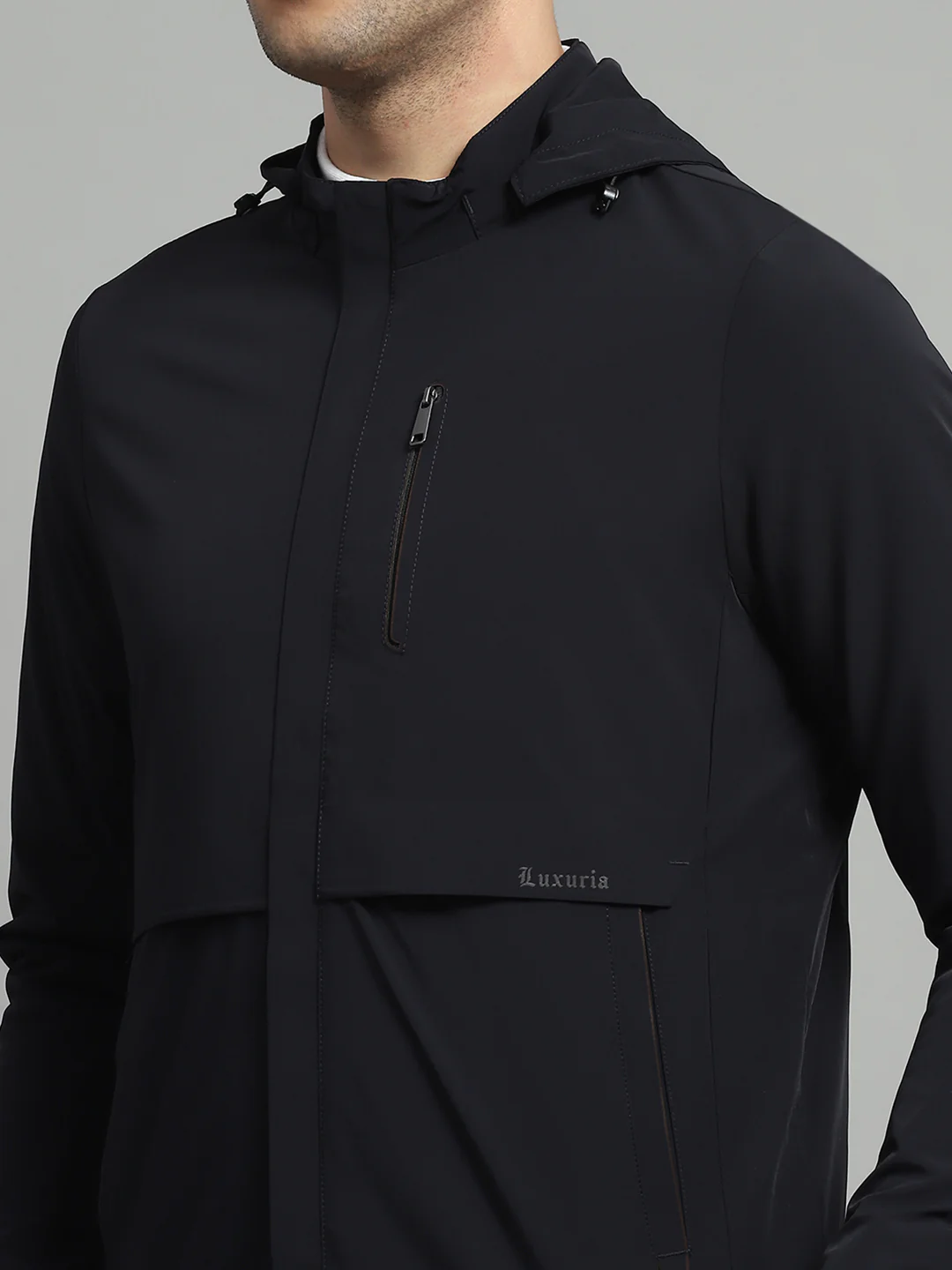 Luxuria Men Navy Blue Solid Detachable Hood Full Sleeve Jacket - Image 8