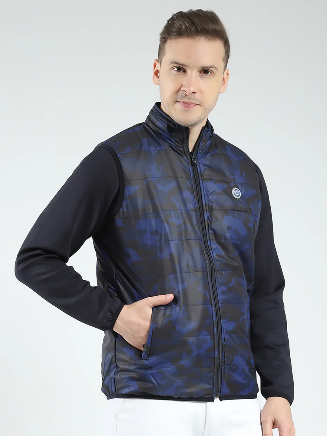 Men Navy Blue Solid Detachable Hood Full Sleeve Reversible Sweatshirt - Image 4