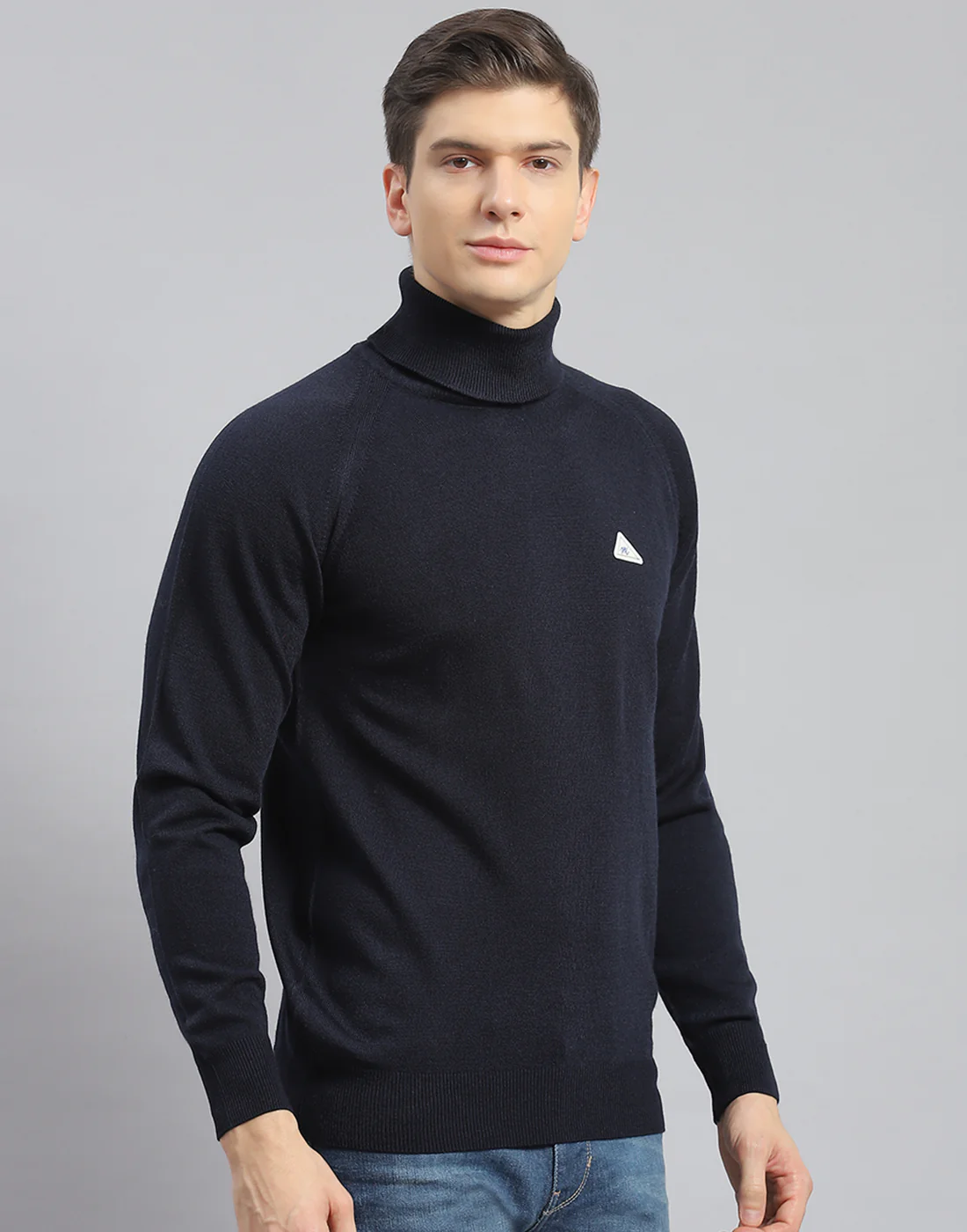 Men Navy Blue Solid H Neck Full Sleeve Pullover - Image 4