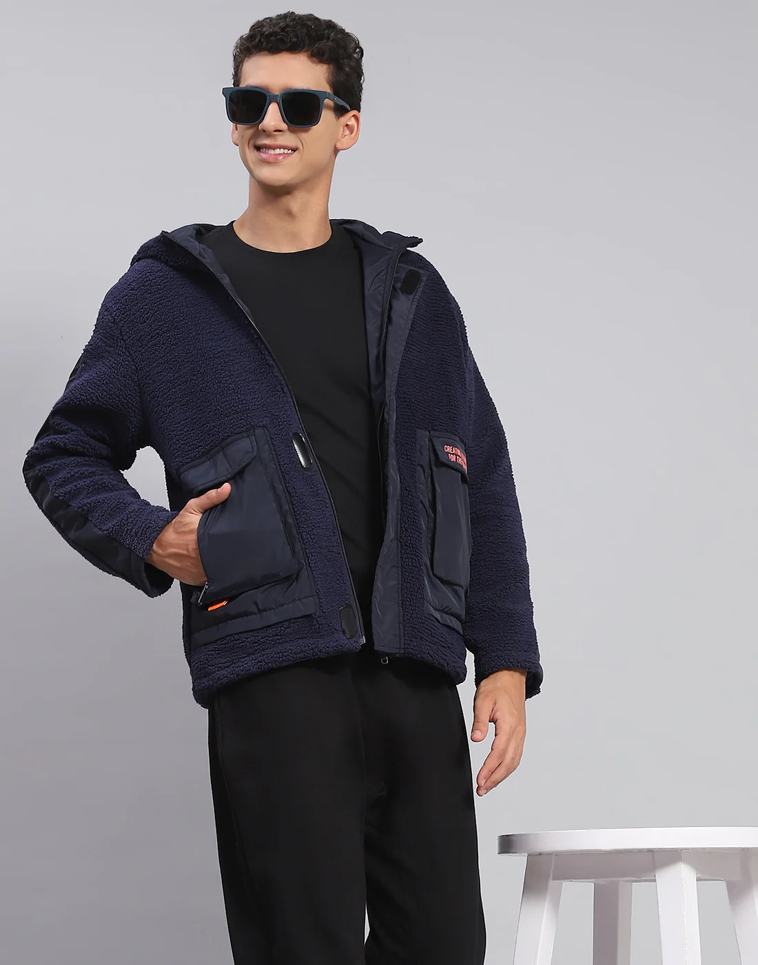 Rock.it Men Navy Blue Solid Hooded Full Sleeve Jacket - Image 2