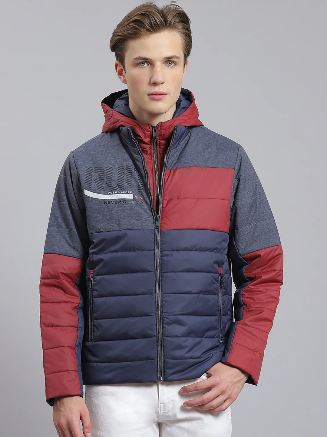 Men Navy Blue Solid Hooded Full Sleeve Jacket - Image 3