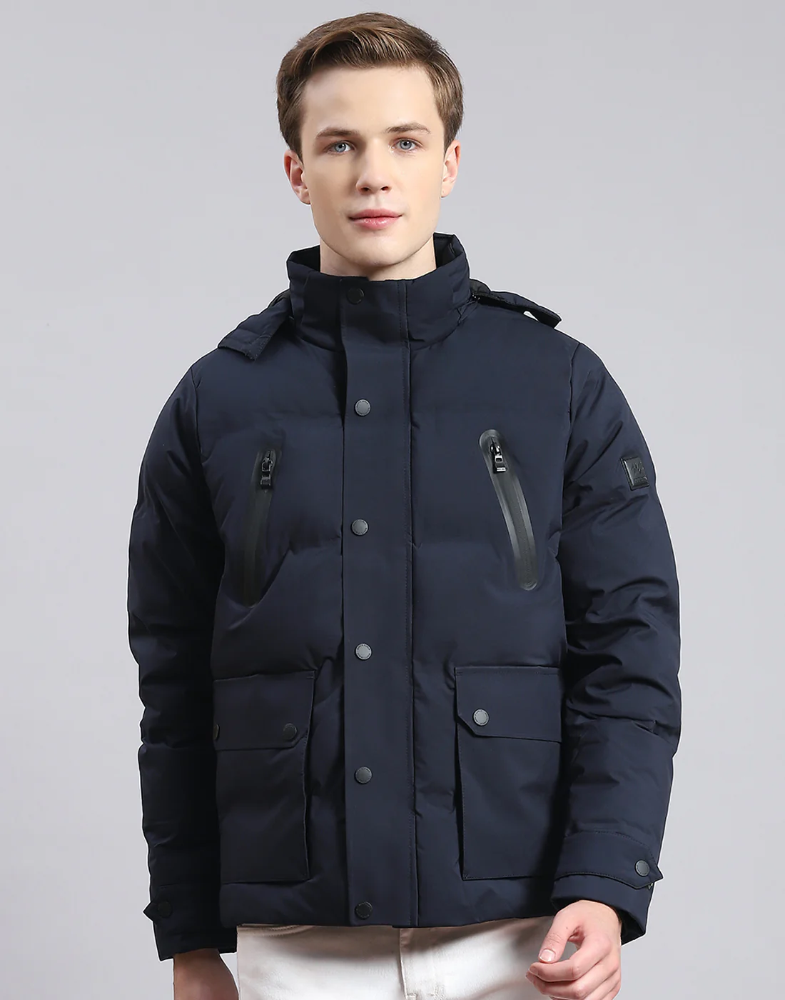 Men Navy Blue Solid Hooded Full Sleeve Jacket - Image 2