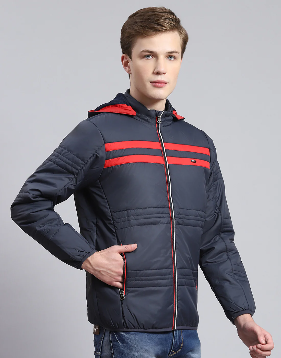 Men Navy Blue Solid Hooded Full Sleeve Jacket - Image 4