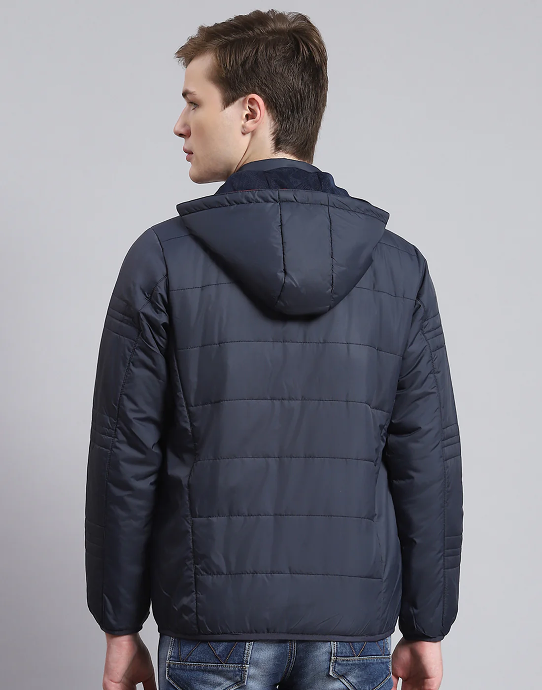 Men Navy Blue Solid Hooded Full Sleeve Jacket - Image 5