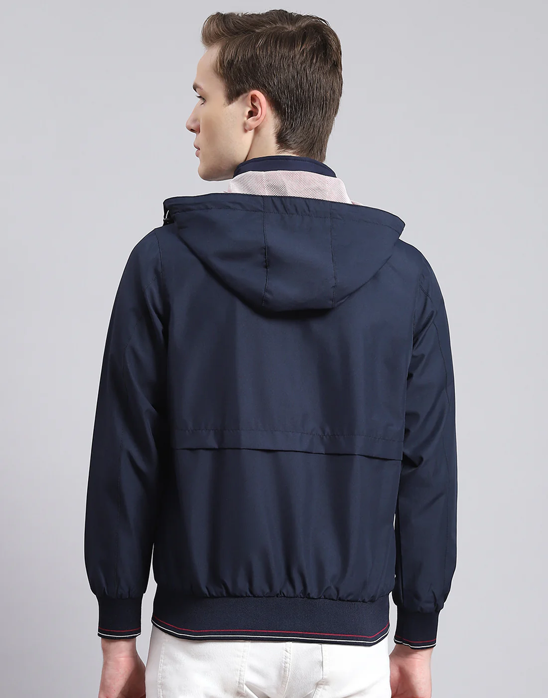 Men Navy Blue Solid Hooded Full Sleeve Jacket - Image 5