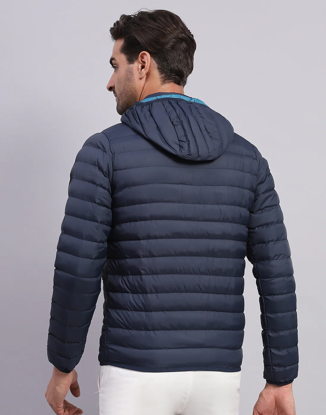 Men Navy Blue Solid Hooded Full Sleeve Jacket - Image 5
