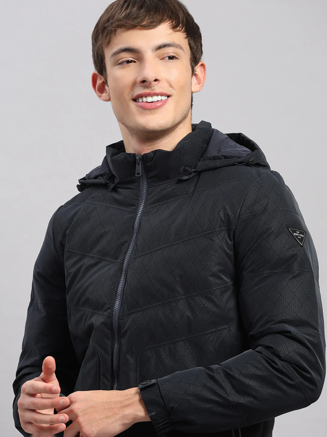 Men Navy Blue Solid Hooded Full Sleeve Jacket - Image 7