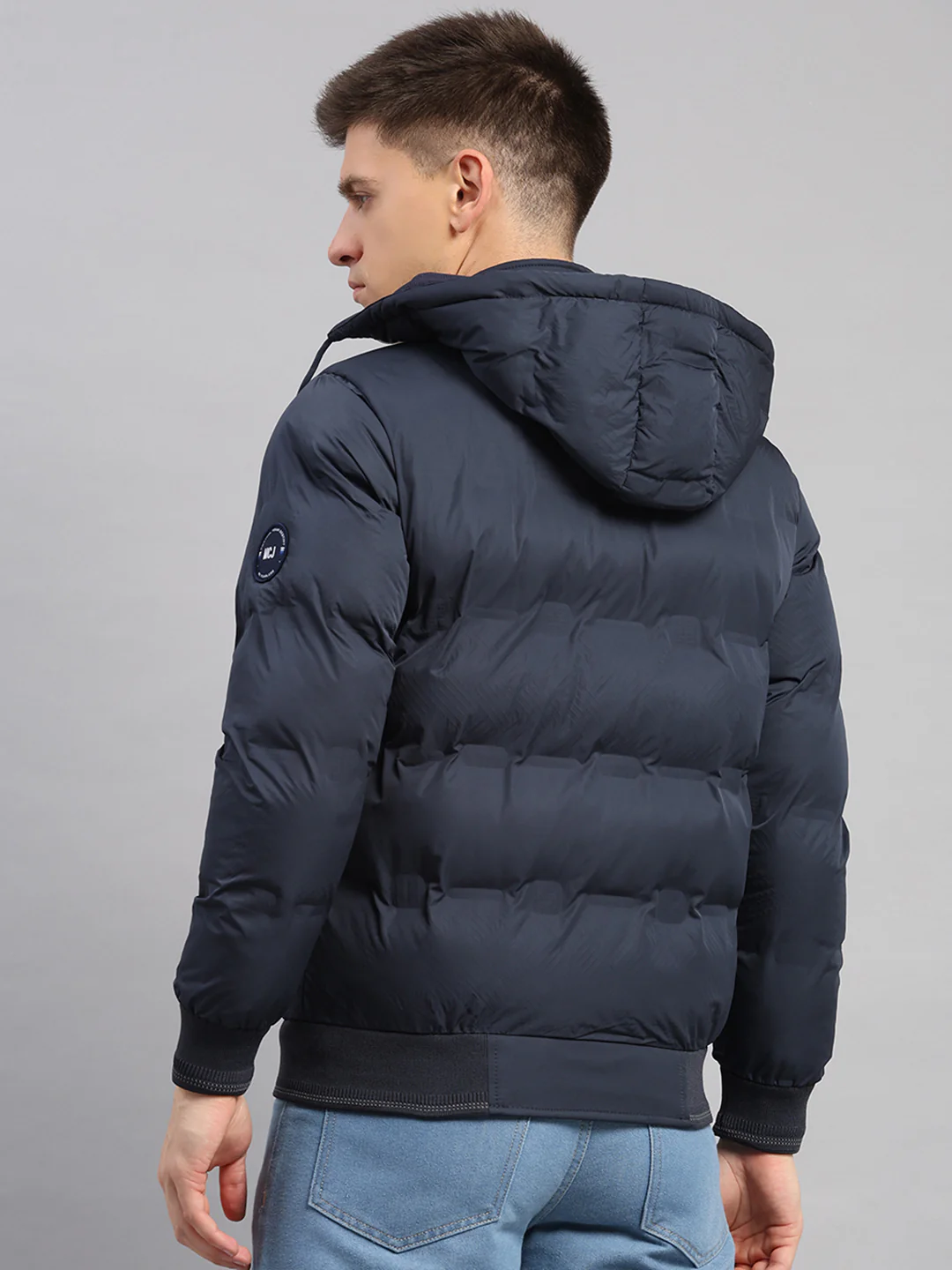 Men Navy Blue Solid Hooded Full Sleeve Jacket - Image 5